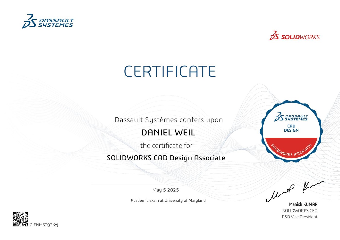 SolidWorks CSWA Certificate